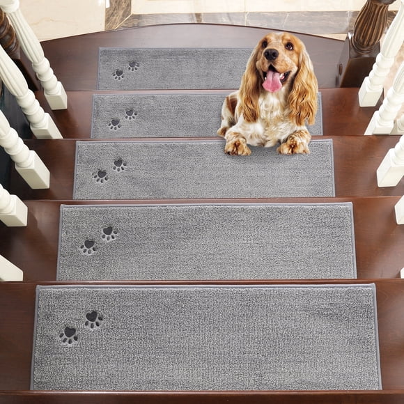 JAATOP Edging Stair Treads, 28" x 9", 10 Count, Machine Washable Stair Runners for Wooden Steps, Gray
