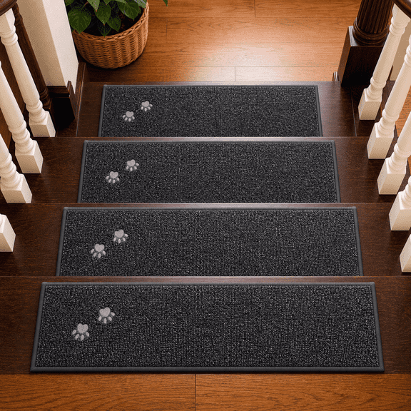 JAATOP Stair Treads 28"x9"(15 Pcs), Stair Carpets for Wooden Steps Indoor, Machine Washable, Non-Slip, Dark Gray