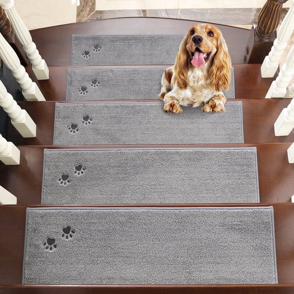 JAATOP Edging Stair Treads 28"x9"(15 PCS), Carpet Stair Treads for Wooden Steps Indoor, Stair Rugs Machine Washable, Stair Runners for Dogs, Kids & Elders, Gray