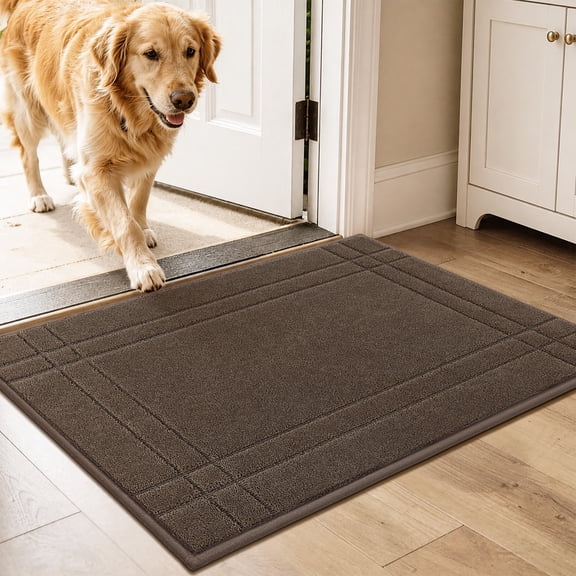 JAATOP Indoor Doormat 20" x 32", Absorbent Entry Rug with Non-Slip TPR Backing, Machine Washable, Light Brown