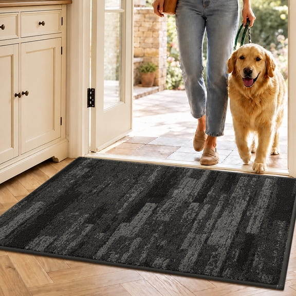 JAATOP Indoor Doormat 20" x 32" Abstract Rug, Modern Entryway Rug with Non-Slip TPR Backing, Machine Washable, Light Gray