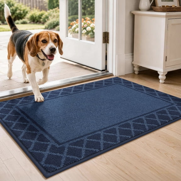 JAATOP Indoor Doormat 20" x 32", Dirt Trapper Entryway Rug, Low-Profile Washable Door Mat with Non-Slip Backing, Navy Blue