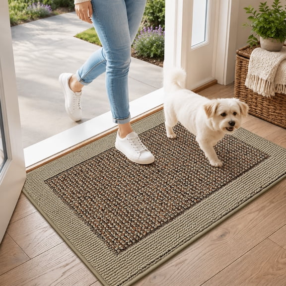 JAATOP Indoor Doormat, 20" x 32", Non-Slip Welcome Mat, Low-Profile Entry Rug, Machine Washable, Beige