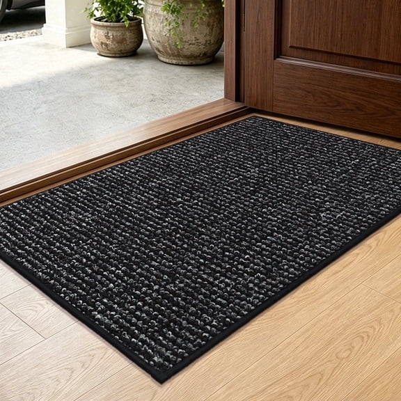 JAATOP Indoor Doormat, 20" x 32" Low-Profile Non-Slip Front Door Mat, Absorbent Entryway Rug, Machine Washable, Black
