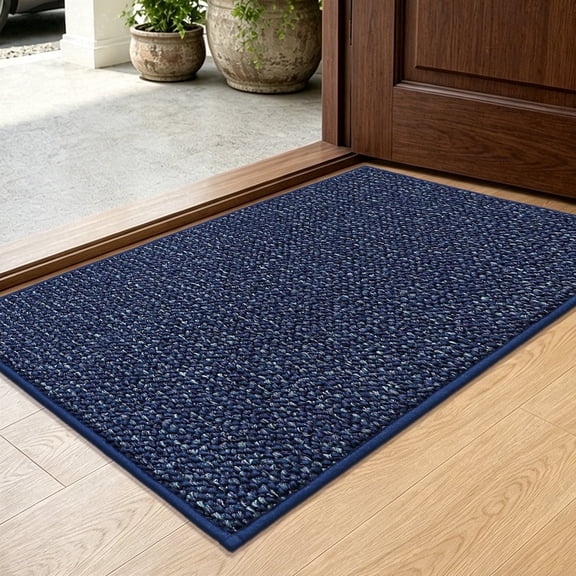 JAATOP Indoor Doormat, 20" x 32" Low-Profile Non-Slip Front Door Mat, Absorbent Entryway Rug, Machine Washable, Blue