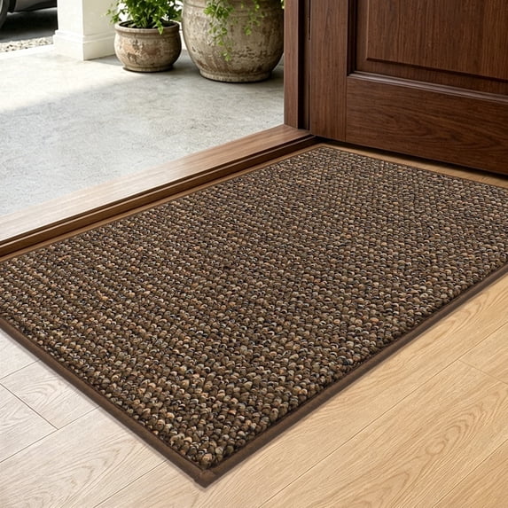 JAATOP Indoor Doormat, 20" x 32" Low-Profile Non-Slip Front Door Mat, Absorbent Entryway Rug, Machine Washable, Brown