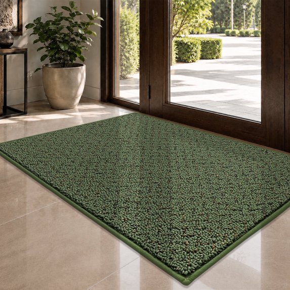 JAATOP Indoor Doormat 24"x 36", Dirt Trapping and Moisture Absorbent Entryway Rug with Non-Slip TPR Backing, Machine Washable, Green