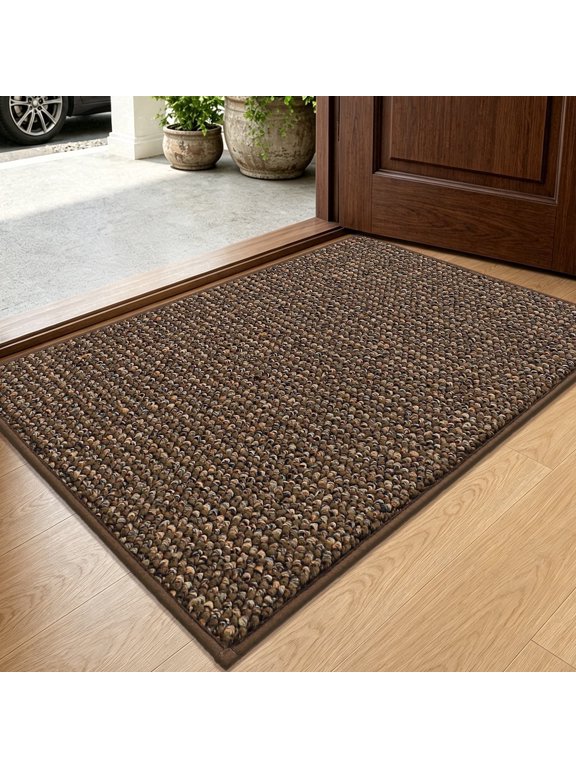 Indoor Doormat, 24" x 36" Low-Profile Non-Slip Front Door Mat, Absorbent Entryway Rug, Machine Washable, Brown