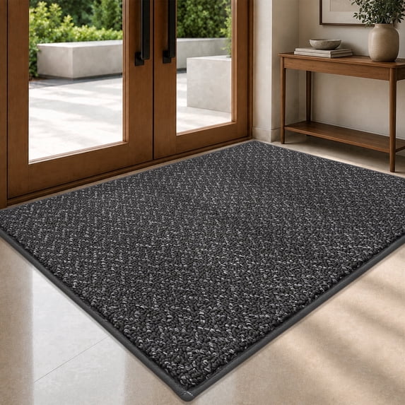 JAATOP Indoor Doormat 32"x 48", Dirt Trapping and Moisture Absorbent Entryway Rug with Non-Slip TPR Backing, Machine Washable, Gray