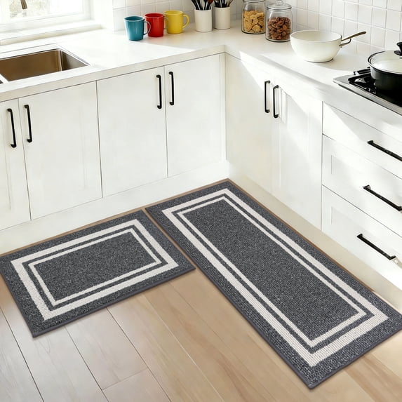 JAATOP Non-Slip Kitchen Mats, Absorbent Floor Mat Set of 2, Washable Floor Mat for Kitchen, 20"x 32" + 20"x 48", Gray
