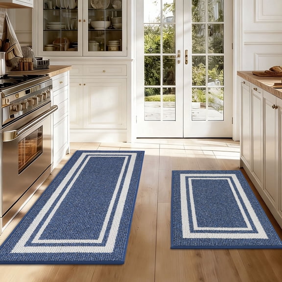 JAATOP Non-Slip Kitchen Mats, Absorbent Floor Mat Set of 2, Washable Floor Mat for Kitchen, 24"x 36"+ 24"x 60", Navy