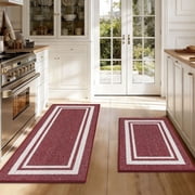 JAATOP Non-Slip Kitchen Rugs, 24"x 36"+ 24"x 60" Absorbent Kitchen Mat Set of 2, Washable Rug for Kitchen, Red
