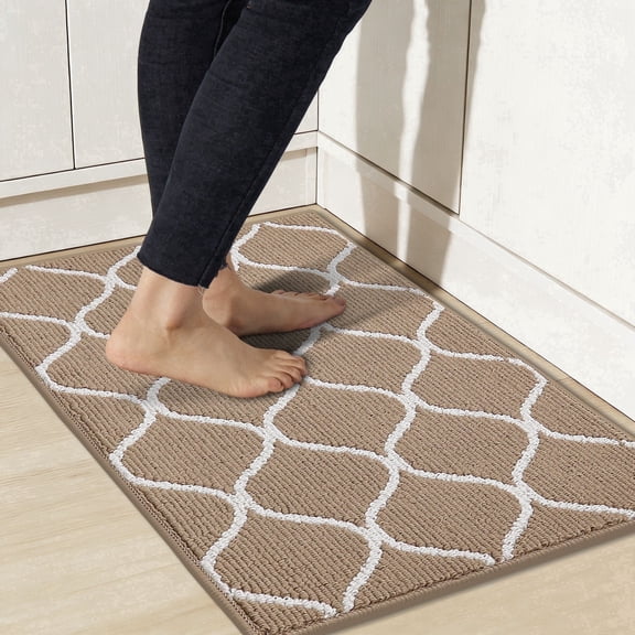 JAATOP 20"x 32" Kitchen Rugs, Machine Washable Kitchen Mat, Non-Slip Floor Mat for Kitchen, PP, Beige