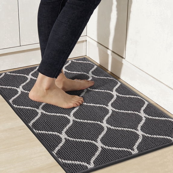 JAATOP 20"x 32" Kitchen Rugs, Machine Washable Kitchen Mat, Non-Slip Floor Mat for Kitchen, PP, Gray