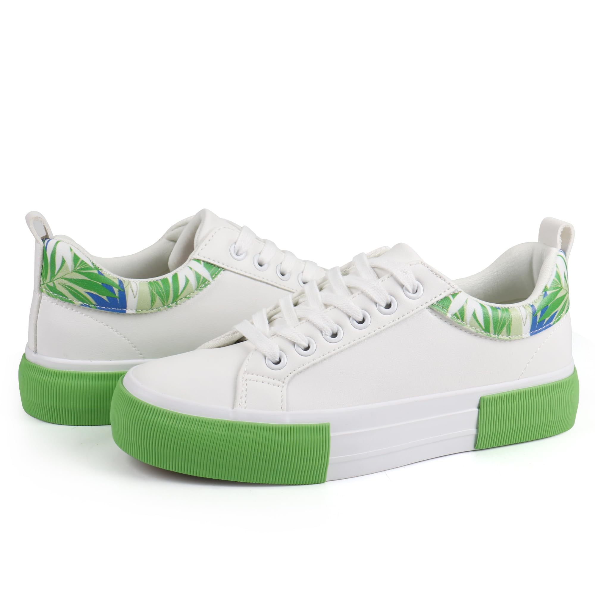 JABASIC Women's Platform Sneakers - Low Top Lace-Up Fashion Walking Shoes In White - View #4