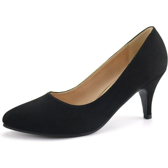 JABASIC Women Low Heel Dress Pump Shoes Pointed Toe Office Shoes (6,Black/Nubuck)