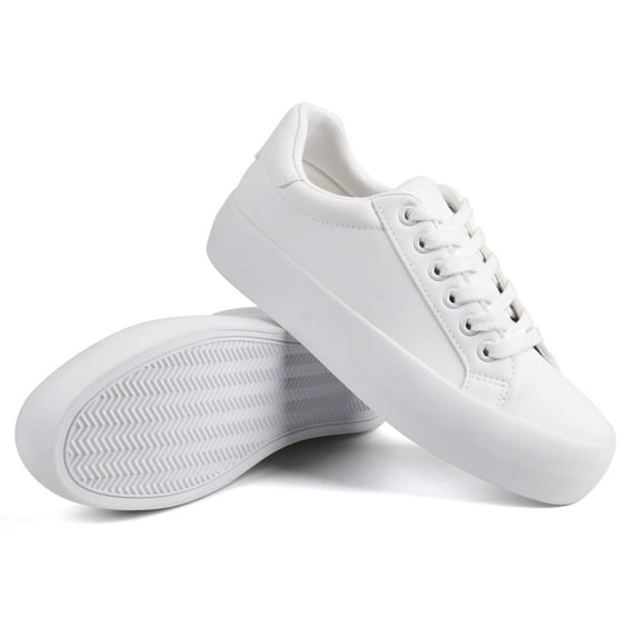 JABASIC Women Platform Sneakers Floral Print Lace-up Fashion Casual Walking Shoes (9.5,White)
