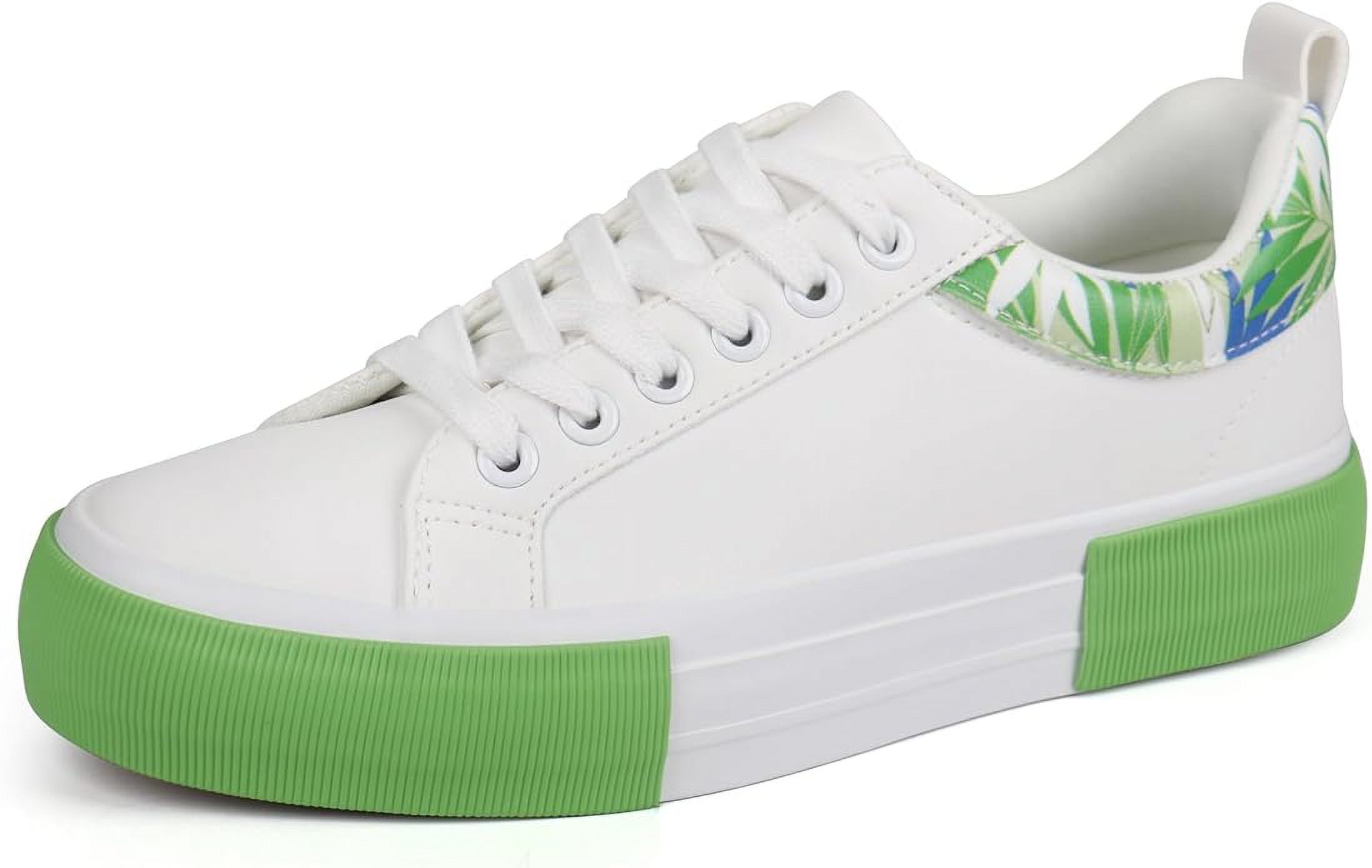 JABASIC Women's Platform Sneakers - Low Top Lace-Up Fashion Walking Shoes In White - View #3
