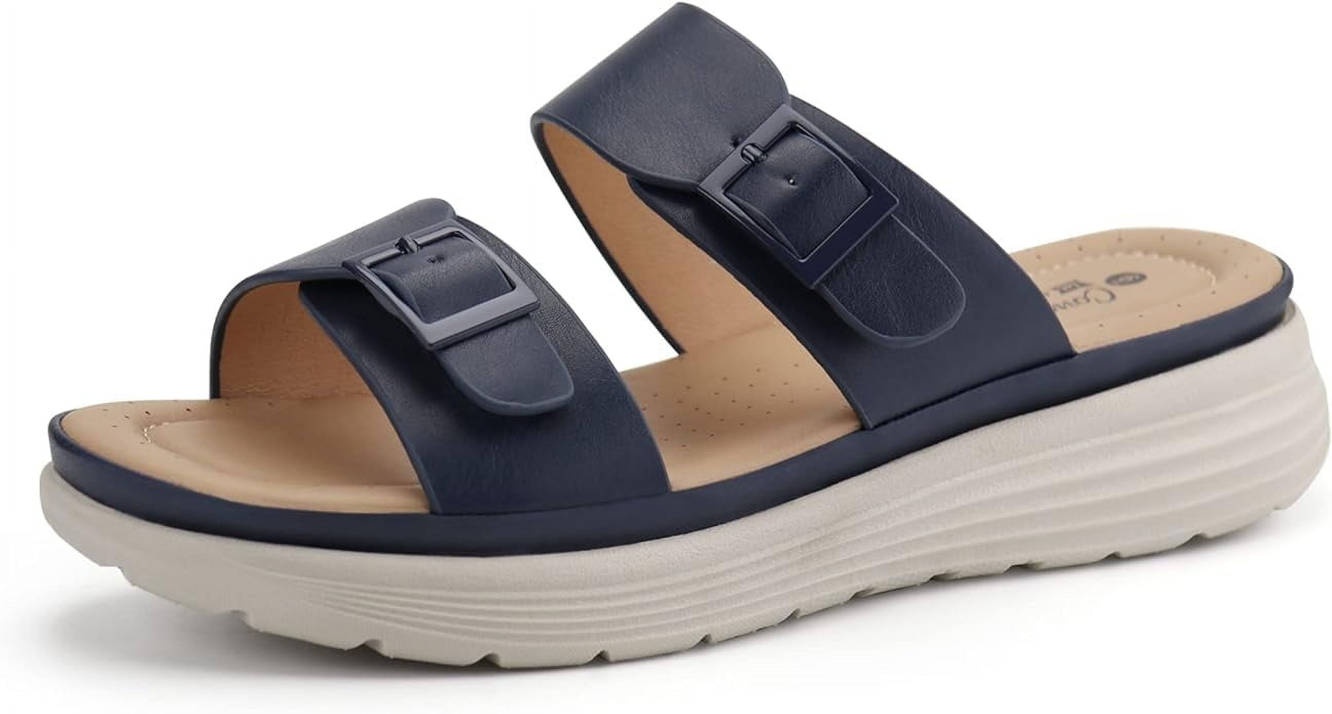JABASIC Women Slide Sandals Comfortable Adjustable Double Buckle ...