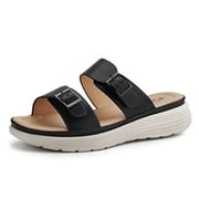 JABASIC Women Slide Sandals Comfortable Adjustable Double Buckle Platform Sandal (8,Black)