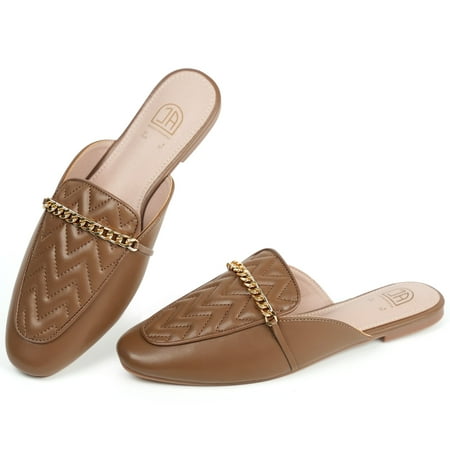 JABASIC Women Slip on Flat Mule Comfortable Backless Shoes Slide On Loafers (5,Tan)