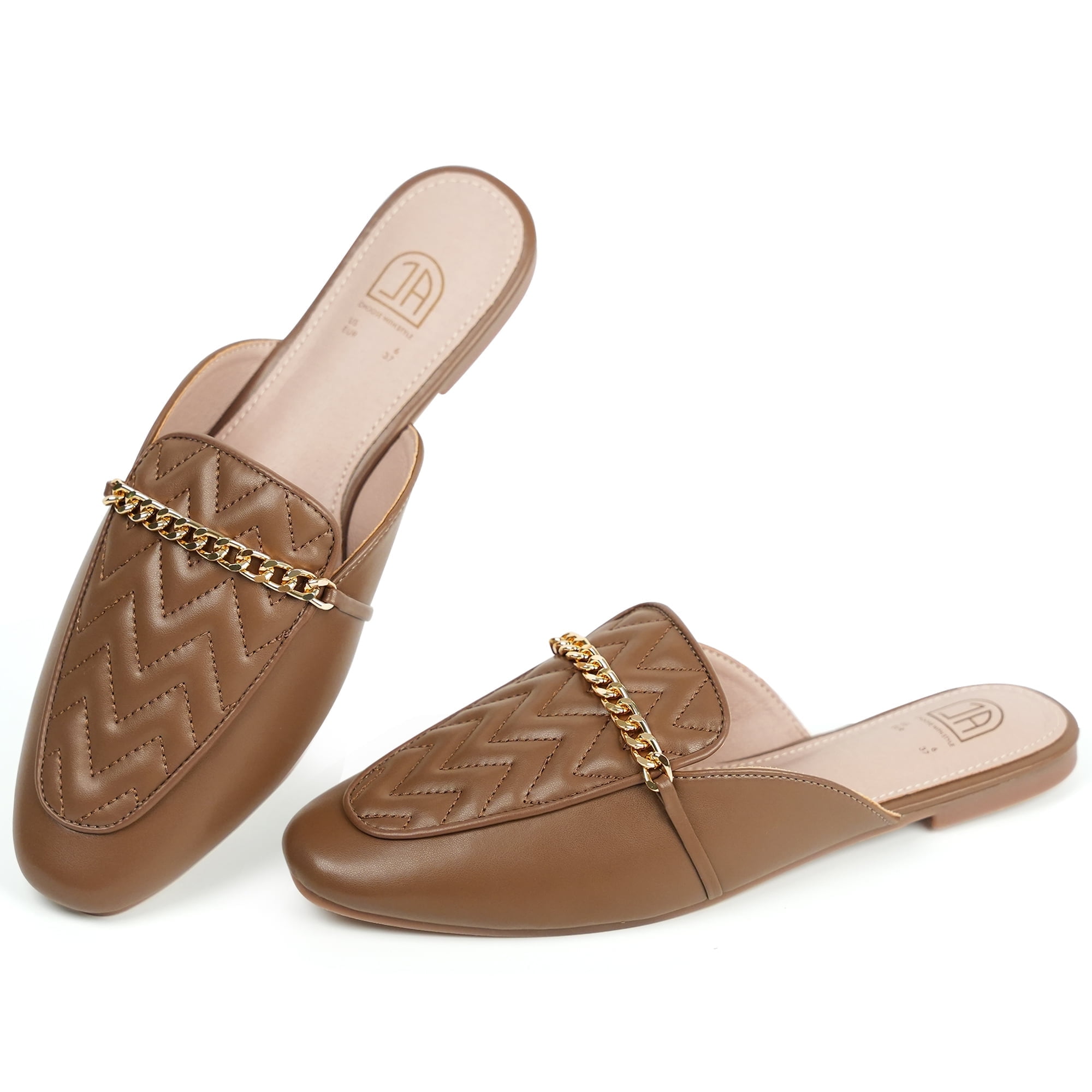 JABASIC Women Slip on Flat Mule Comfortable Backless Shoes Slide On Loafers 7 Tan