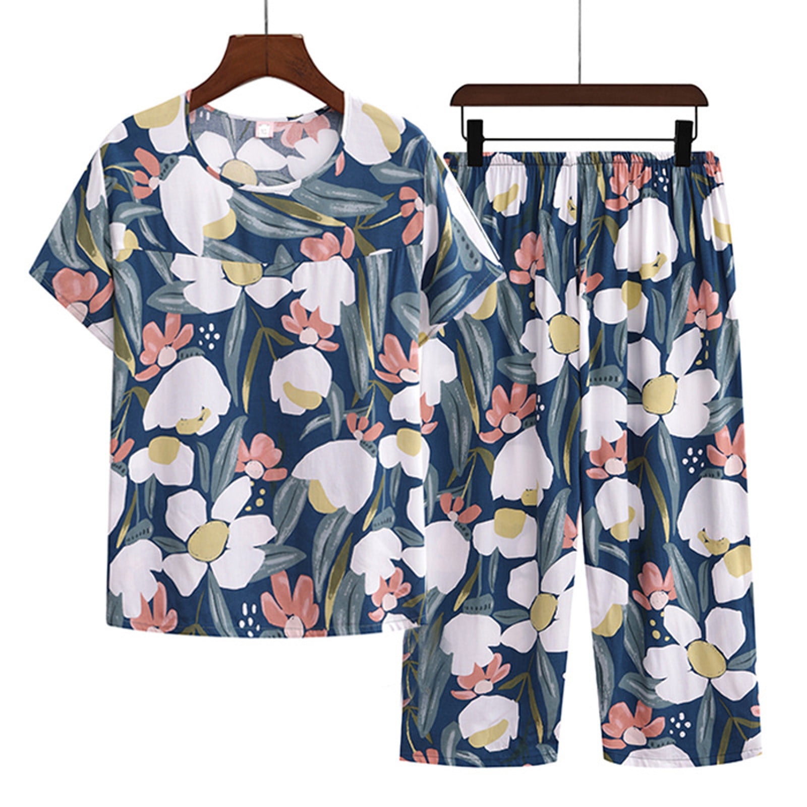 JACENVLY Women's Capri Pajama Sets Plus Size Pjs Top with Capri Pants 2 ...