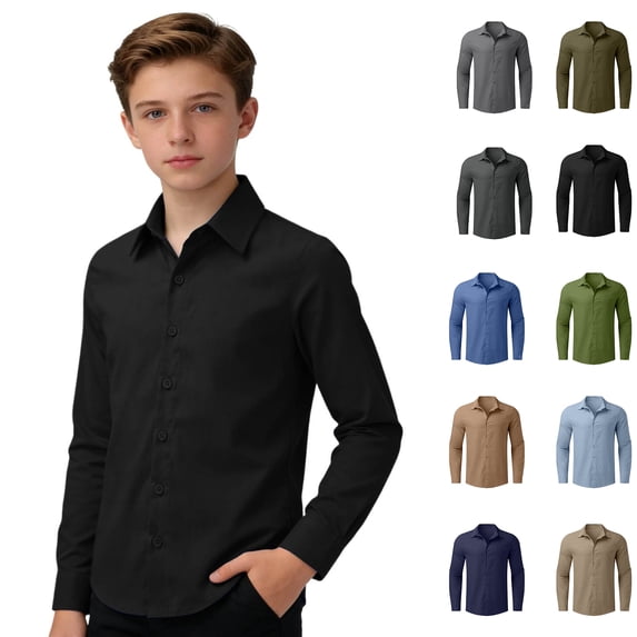 JACHENN Kids Girls Button Down Shirts Boys Formal Shirt Black Button Down Boys School Clothes 5-6 Years