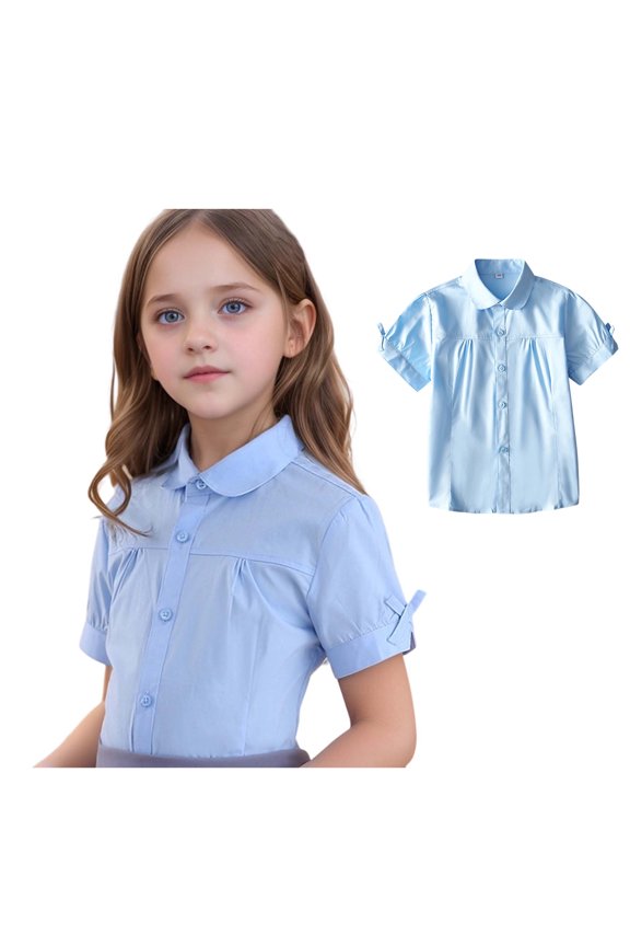 Kids Girls' Button Down Shirts Girls Formal Shirt Sky Blue Button Down Shirt Girls Girl Shirts