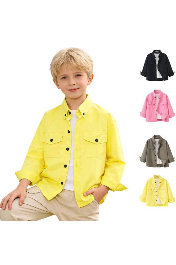 Kids Girls Button Down Shirts Graduation Shirts Long Sleeve Yellow Shirt Boys School Uniform Shirts 4-5 Years