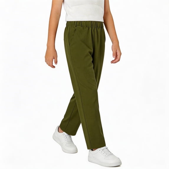 JACHENN School Uniforms for Boys Pull On Chino Pants with Pockets Straight Pants Green Pants for Boys Uniform Boys Back To School Clothes Kids Boys Pants 5-6 Years