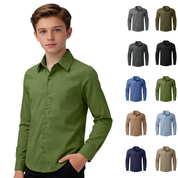 JACHENN Boys Button Down Shirts Graduation Shirts Boys Green Button Down Shirt School Uniform Shirts for Boys 15-16 Years