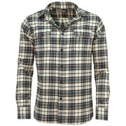 JACHS Men's Plaid Brawny Flannel Button Down Shirt (Cream/Grey/Rust, Large Tall)