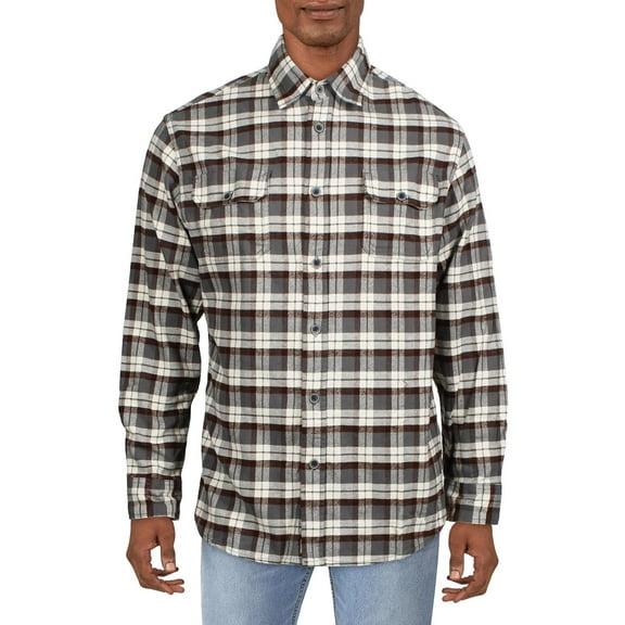 JACHS Mens Cotton Flannel Button-Down Shirt Taupe M