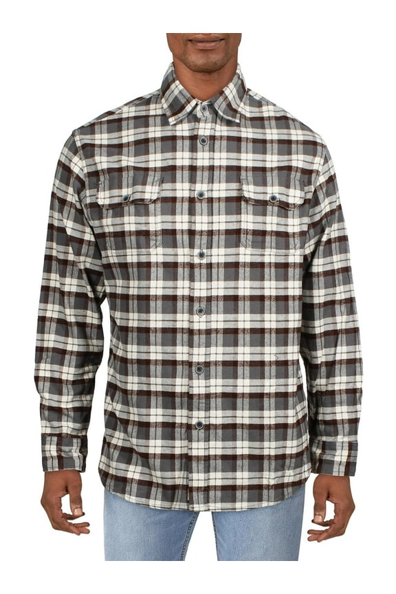 JACHS Mens Cotton Flannel Button-Down Shirt Taupe M