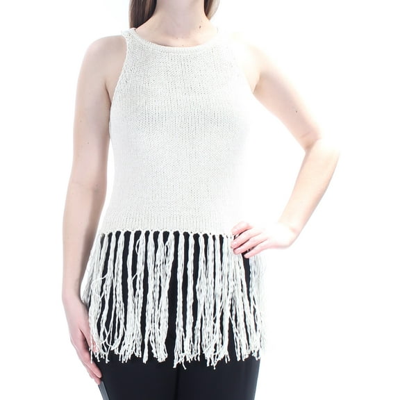 JACK $80 Womens New 1235 Ivory Fringed Tank Jewel Neck Sleeveless Top M B+B
