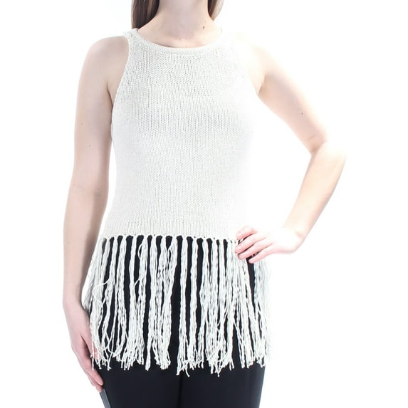 JACK $80 Womens New 1235 Ivory Fringed Tank Jewel Neck Sleeveless Top M B+B