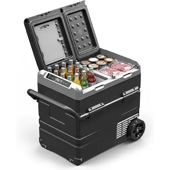 JACK BOSS 12 Volt Car Refrigerator 58 Quart, Portable Freezer Dual Zone, -4-68 Electric Cooler for Camping Road Travel,12/24V DC & 110~240 V AC for Truck RV Home Office