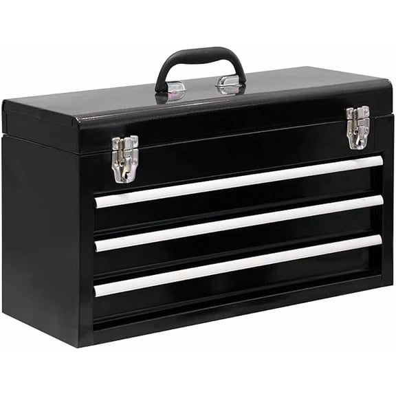 JACK BOSS 3 Drawer 20 Metal Tool Box Portable Steel Tool Chest with Metal Latch Closure for Garage, Home and Workbench,Black