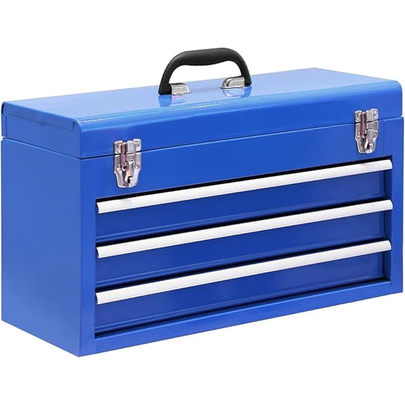 JACK BOSS 3 Drawer 20 Metal Tool Box Portable Steel Tool Chest with Metal Latch Closure for Garage, Home and Workbench, Blue