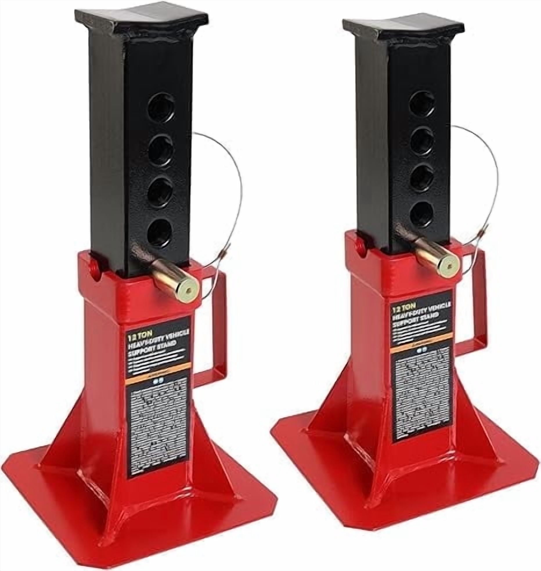 JACK BOSS Heavy Duty 12 Ton Pin Style Adjustable Height Automotive Jack Stands, Red, 1 Pair