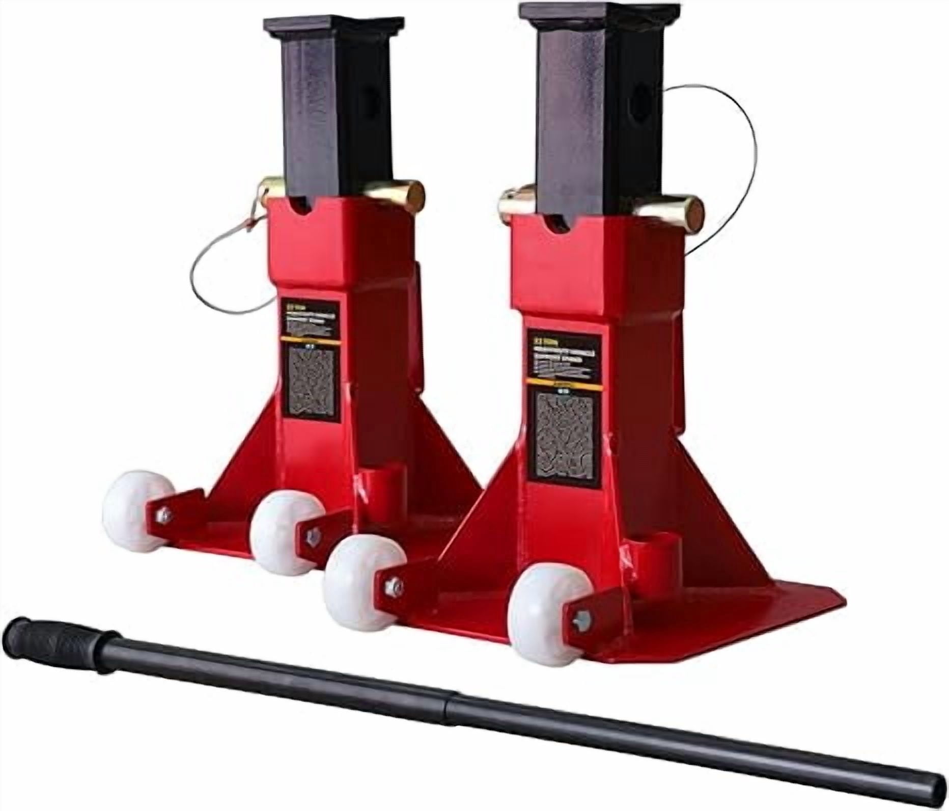 JACK BOSS Heavy Duty 22 Ton (44,000 lbs) Jack Stands with 2 Casters and Handle, Easily Moveable Car Lift Stands for Truck and Pick Up, Red