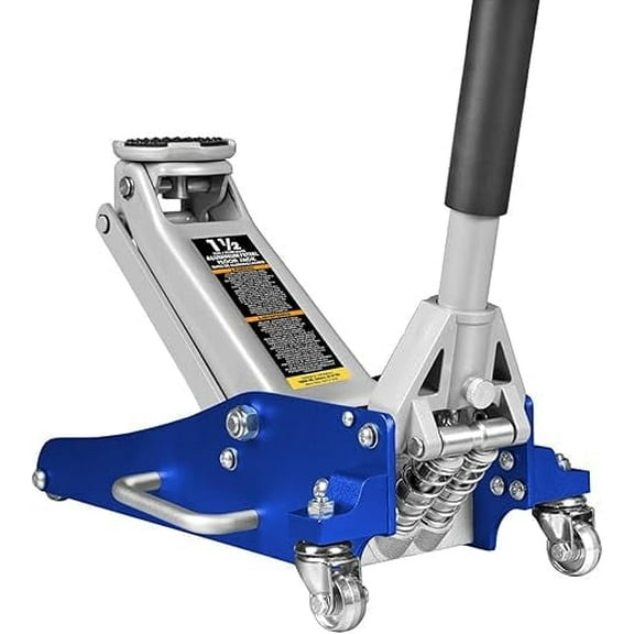 JACK BOSS Hydraulic Low Profile Aluminum and Steel Racing Floor Jack with Dual Piston Quick Lift Pump, 1.5 Ton (3,000 lb) Capacity, Blue