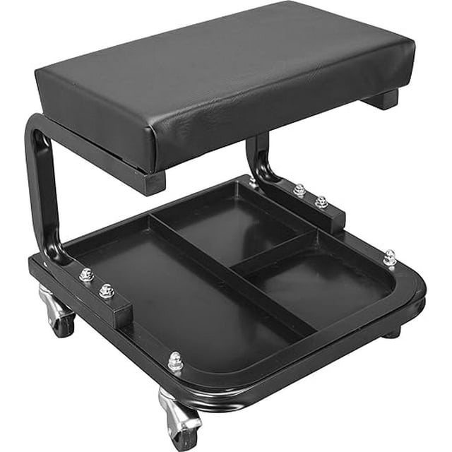 JACK BOSS Rolling Creeper Garage/Shop Seat: Padded Mechanic Stool with Tool Tray Storage, Black Large,ATR6300BW