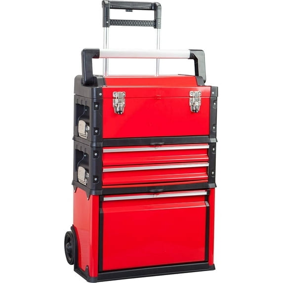JACK BOSS Rolling Tool Chest with Wheels Stackable Tool Storage Cabinet with 3 Drawers for Garage Workshop,Red