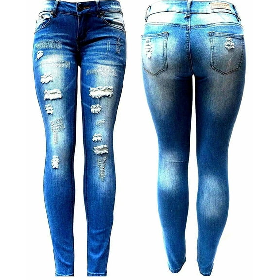 JACK DAVID Premium Blue Denim Stretch Jeans Destroy Skinny Ripped Distressed Pants