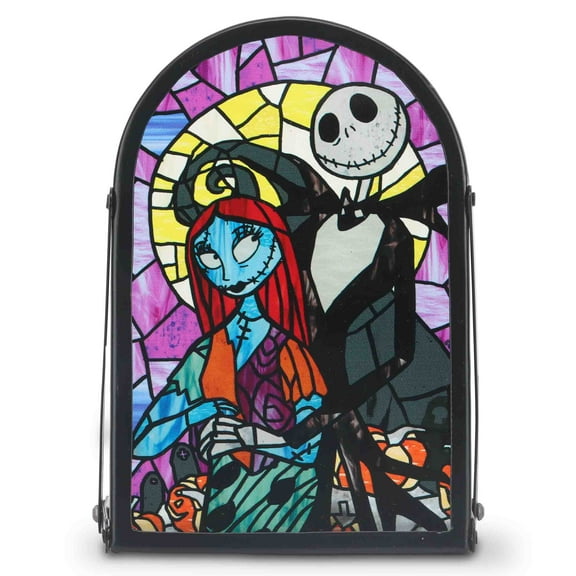 Disney's The Nightmare Before Christmas Jack & Sally Painted Glass with Tea Light Holder, 6", Halloween Tabletop Dcor by Open Road