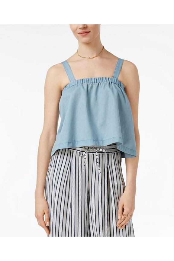 Womens Blue Removable Straps Sleeveless Square Neck Top Size: S