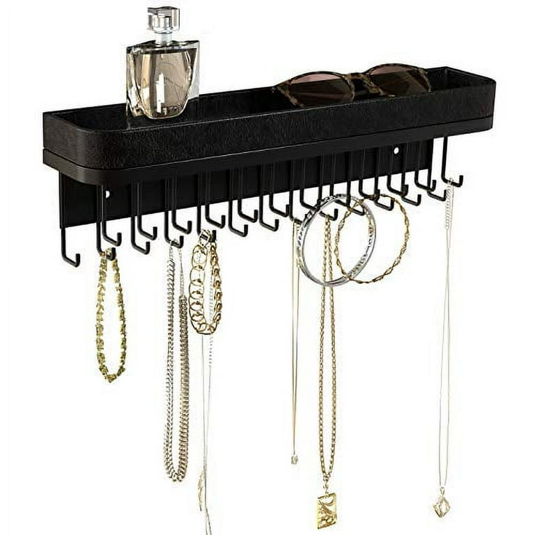 JACKCUBE DESIGN Hanging Jewelry Organizer Necklace Hanger Bracelet Holder  Wall Mount Necklace Organizer with 25 Hooks(Black/16.38 x 4.88 x 2.93  inches) - :MK124B 