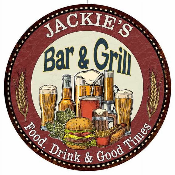 JACKIE'S Bar and Grill 14" Round Metal Sign Kitchen Wall Decor 100140020297